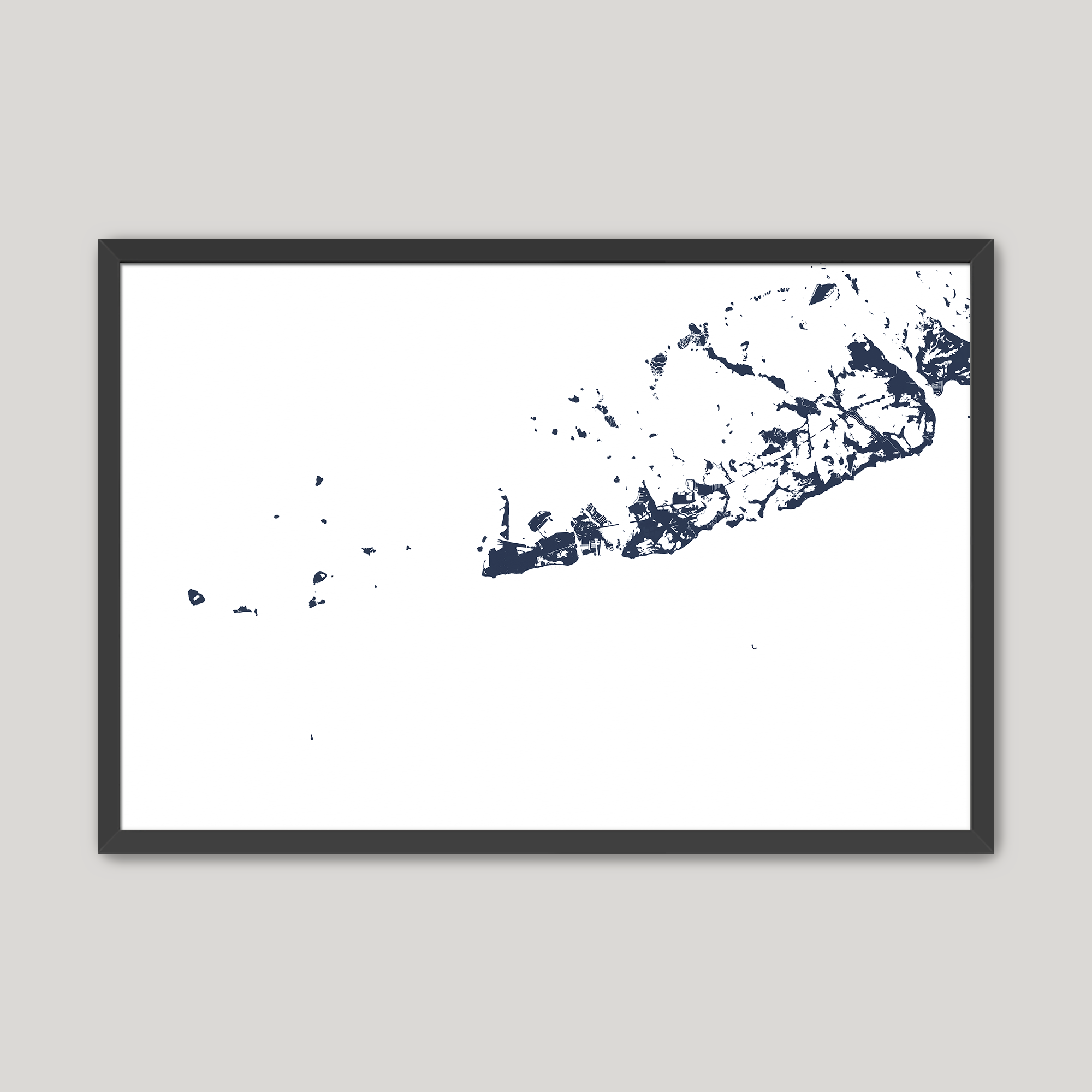 Key West Coastal Map — Fine Art Print Horizontal, navy, Black Frame, 10x8