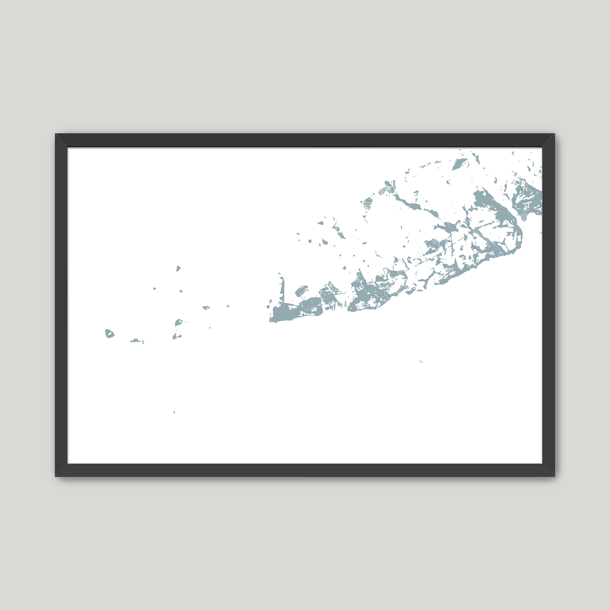 Key West Coastal Map — Fine Art Print Horizontal, soft-blue, Black Frame, 10x8