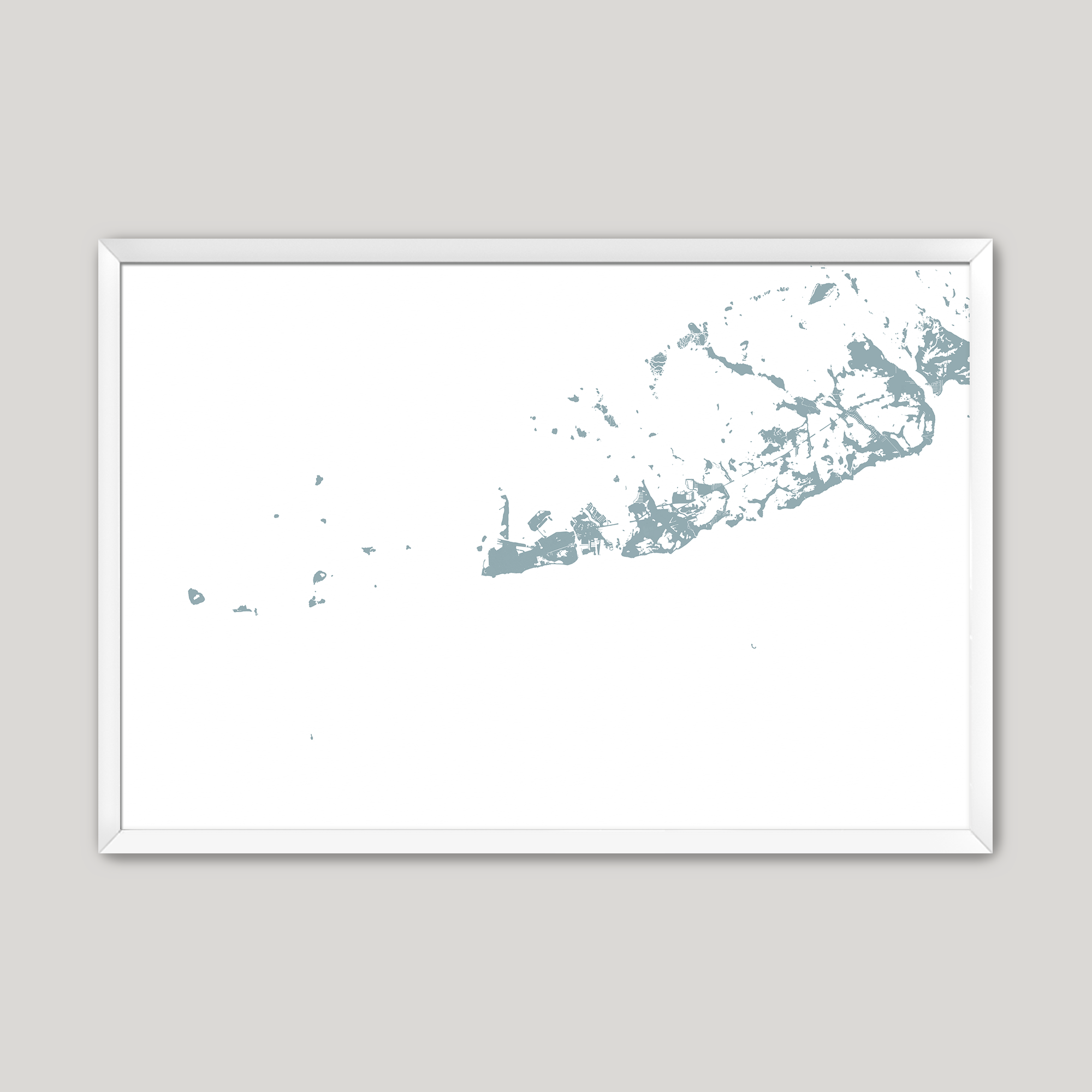 Key West Coastal Map — Fine Art Print Horizontal, soft-blue, White Frame, 10x8