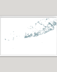 Key West Coastal Map — Fine Art Print Horizontal, soft-blue, White Frame, 10x8