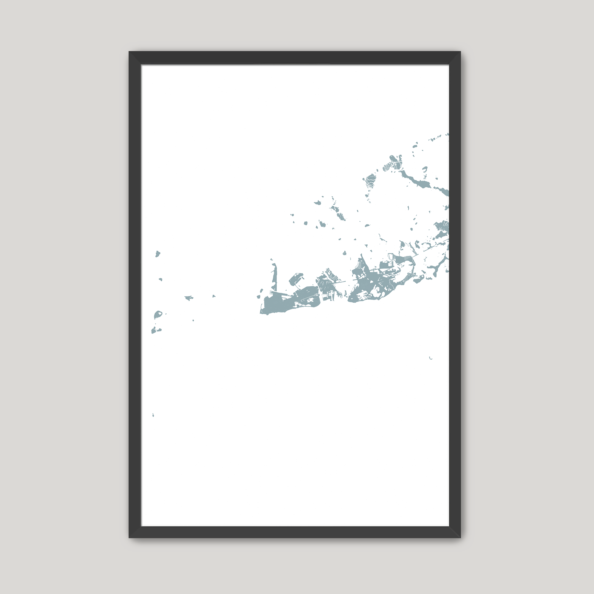 Key West Coastal Map — Fine Art Print Vertical, soft-blue, Black Frame, 8x10