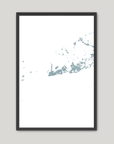 Key West Coastal Map — Fine Art Print Vertical, soft-blue, Black Frame, 8x10