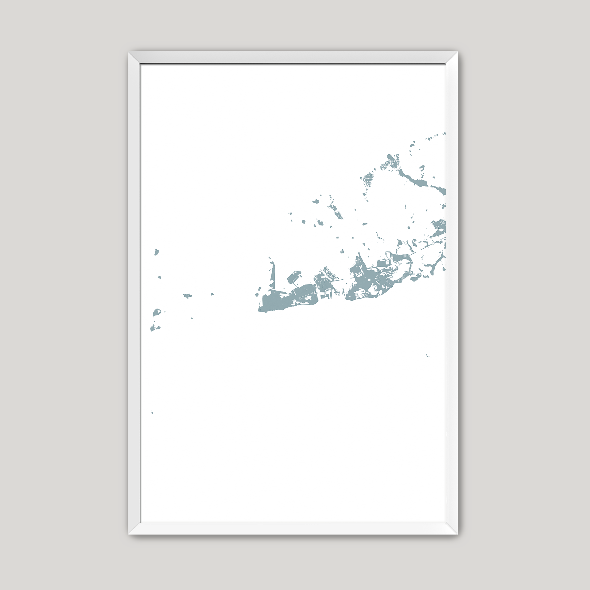 Key West Coastal Map — Fine Art Print Vertical, soft-blue, White Frame, 8x10