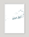 Key West Coastal Map — Fine Art Print Vertical, soft-blue, White Frame, 8x10