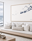 Key West canvas map — sea-view bench interior