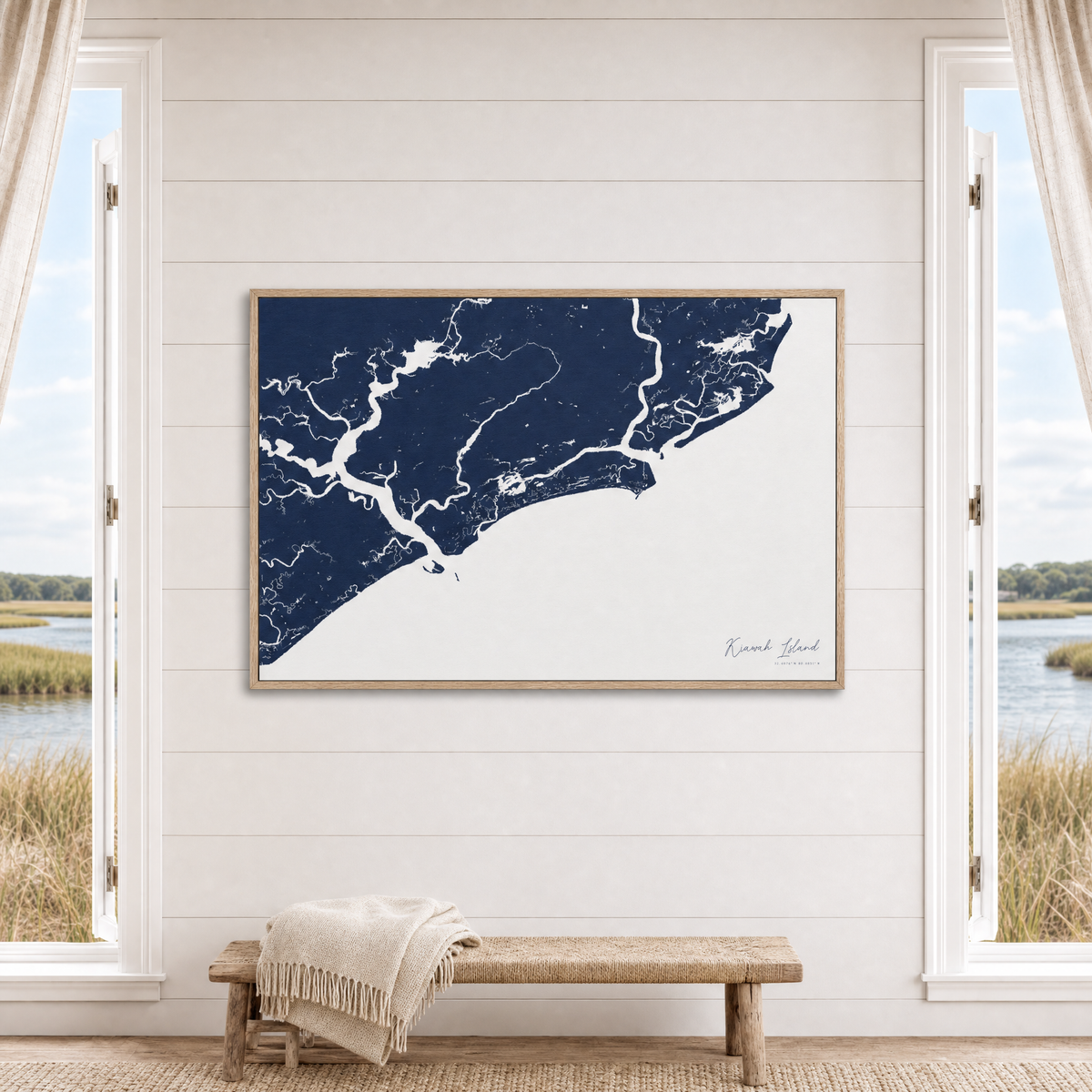 Kiawah Island canvas map — window-scene interior