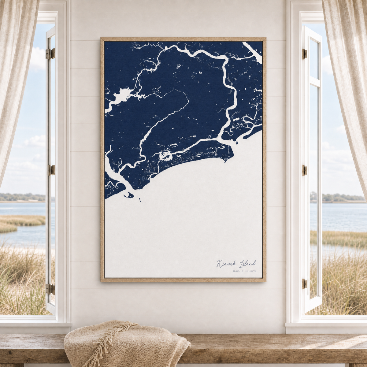 Kiawah Island canvas map — window-scene interior