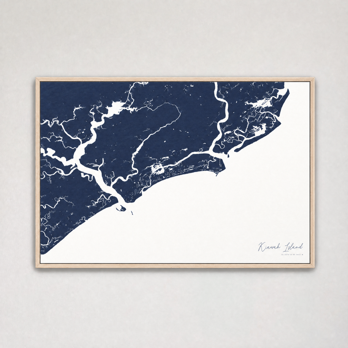 Kiawah Island Coastal Map — Canvas Horizontal — navy, Light Wood