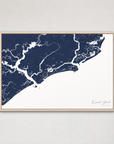Kiawah Island Coastal Map — Canvas Horizontal — navy, Light Wood