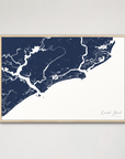 Kiawah Island Coastal Map — Canvas Horizontal, navy, Natural Oak