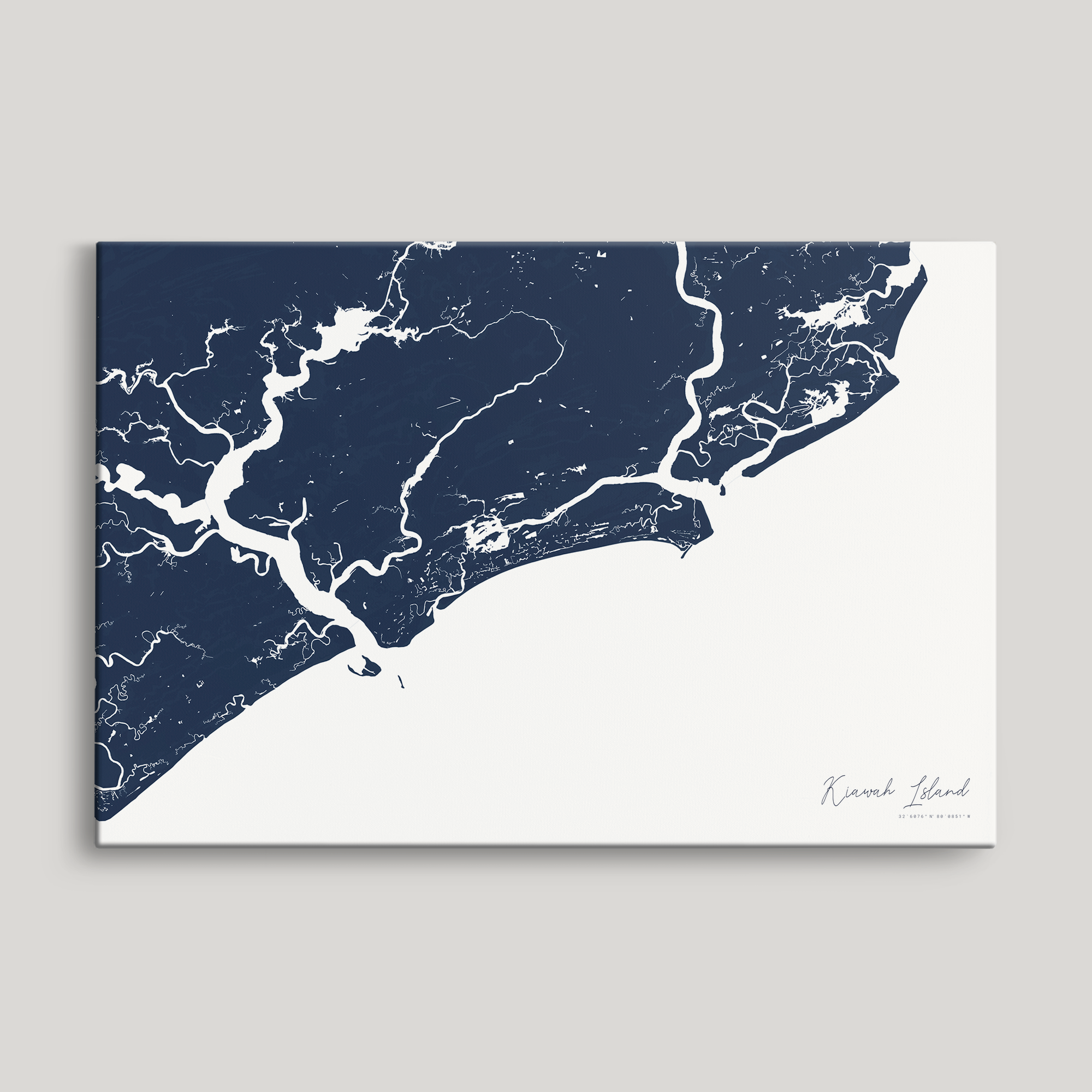 Kiawah Island Coastal Map — Canvas Horizontal, navy, No Frame