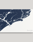 Kiawah Island Coastal Map — Canvas Horizontal, navy, No Frame