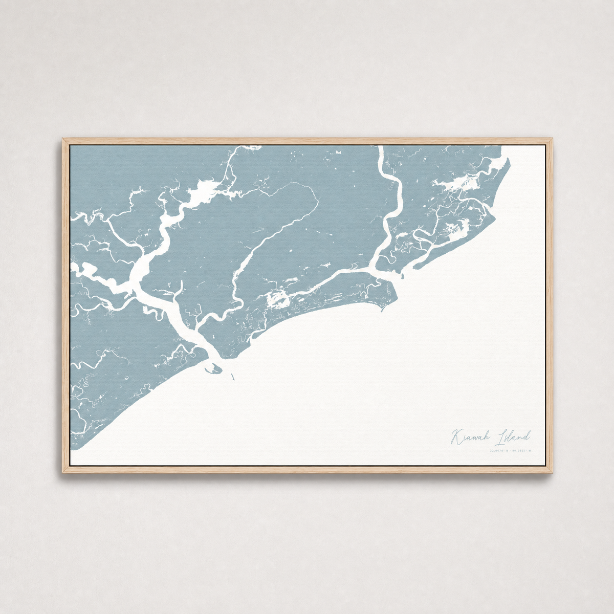 Kiawah Island Coastal Map — Canvas Horizontal — soft-blue, Light Wood