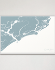 Kiawah Island Coastal Map — Canvas Horizontal, soft-blue, White Frame