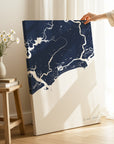Kiawah Island navy vertical wrapped canvas map in the ratio 2:3 hand mockup