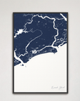 Kiawah Island Coastal Map — Canvas Vertical, navy, Black Frame
