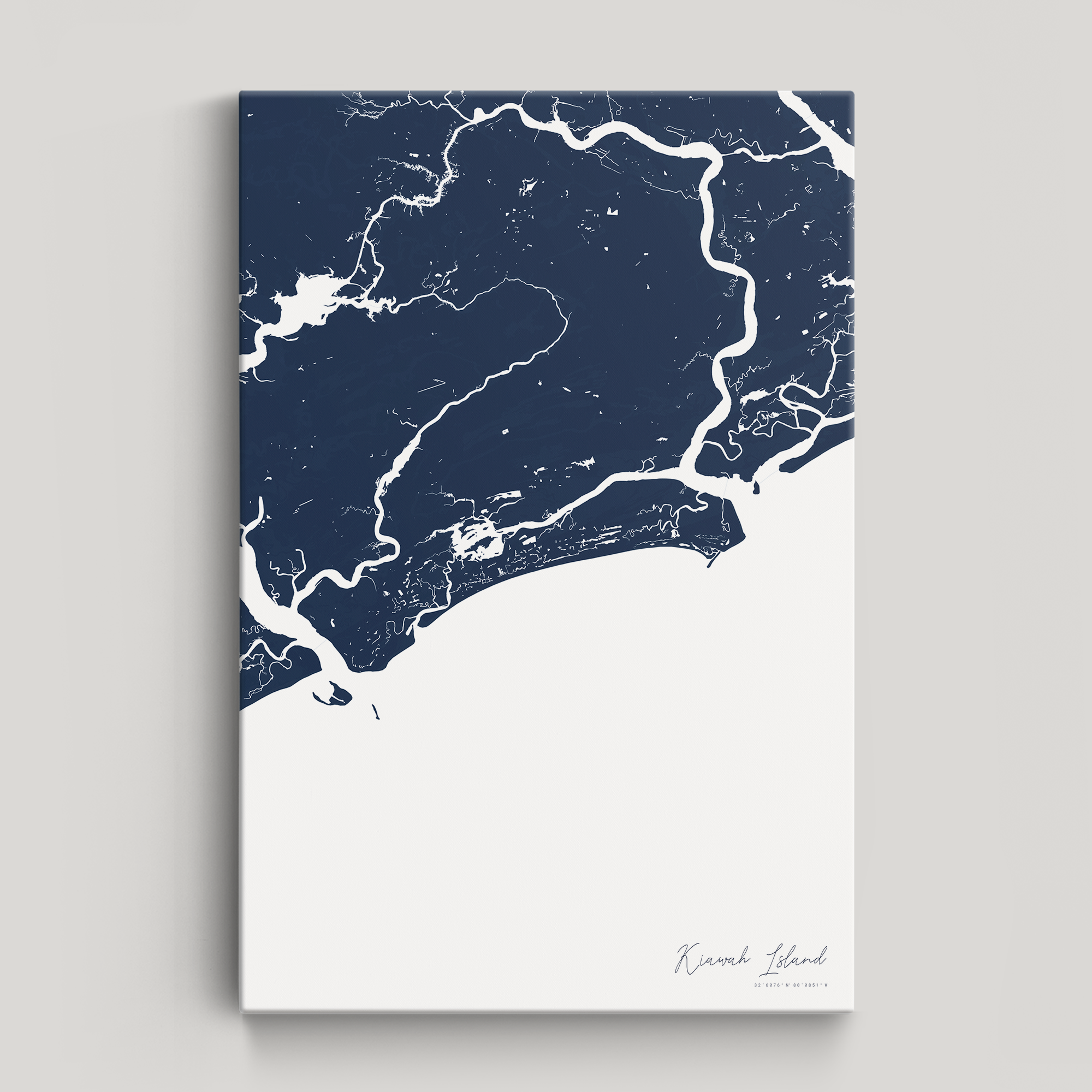 Kiawah Island Coastal Map — Canvas Vertical, navy, No Frame