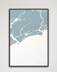 Kiawah Island Coastal Map — Canvas Vertical, soft-blue, Black Frame