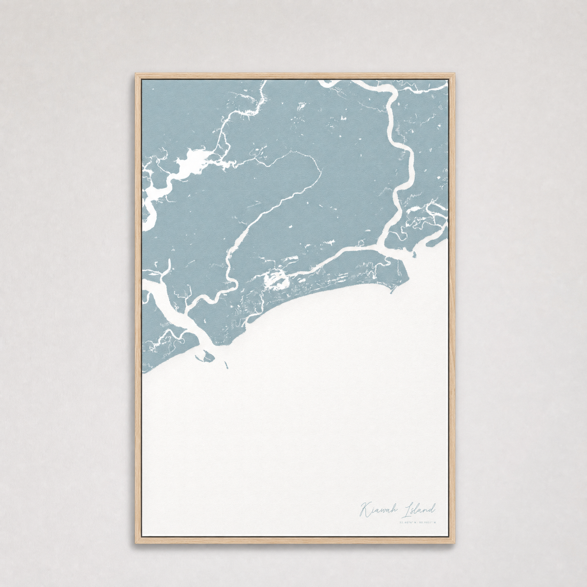 Kiawah Island Coastal Map — Canvas Vertical — soft-blue, Light Wood