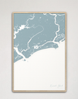 Kiawah Island Coastal Map — Canvas Vertical, soft-blue, Natural Oak
