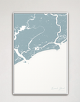 Kiawah Island Coastal Map — Canvas Vertical, soft-blue, White Frame