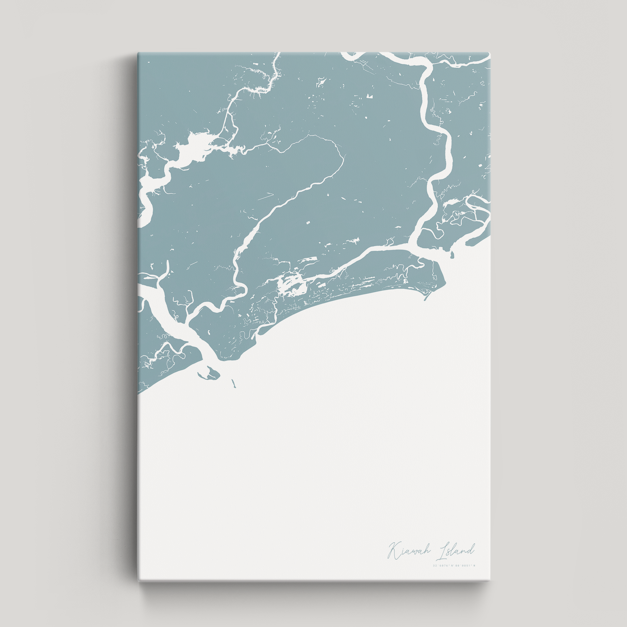 Kiawah Island Coastal Map — Canvas Vertical, soft-blue, No Frame