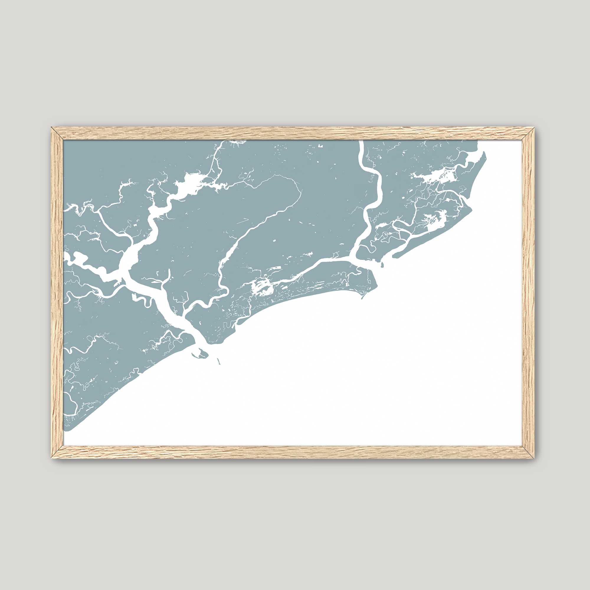 Kiawah Island Coastal Map — Fine Art Print Horizontal, soft-blue, Oak, 10x8