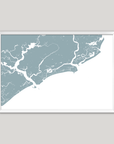 Kiawah Island Coastal Map — Fine Art Print Horizontal, soft-blue, White Frame, 10x8