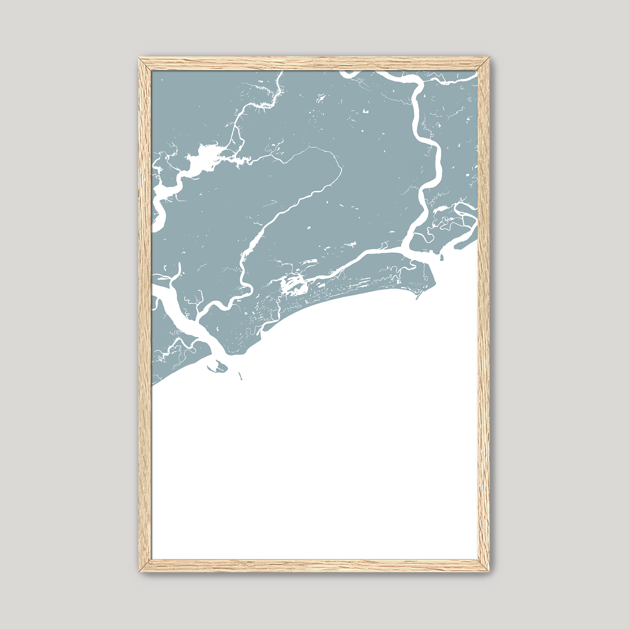 Kiawah Island Coastal Map — Fine Art Print Vertical, soft-blue, Oak, 8x10