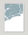 Kiawah Island Coastal Map — Fine Art Print Vertical, soft-blue, White Frame, 8x10