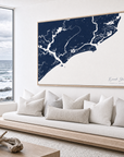 Kiawah Island canvas map — sea-view bench interior
