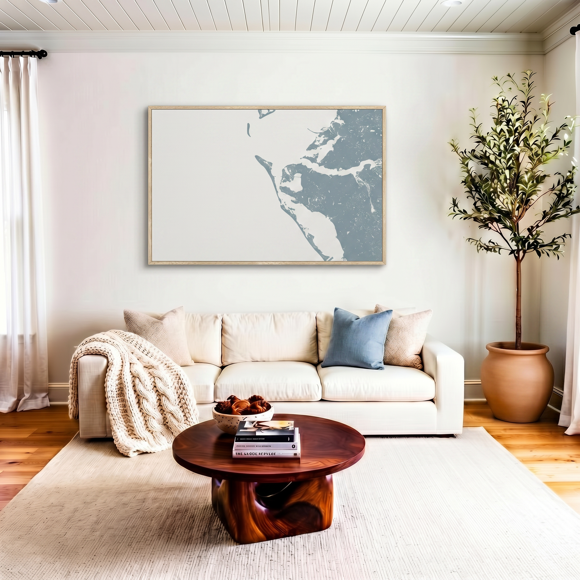 Anna Maria Island canvas map art in livingroom setting