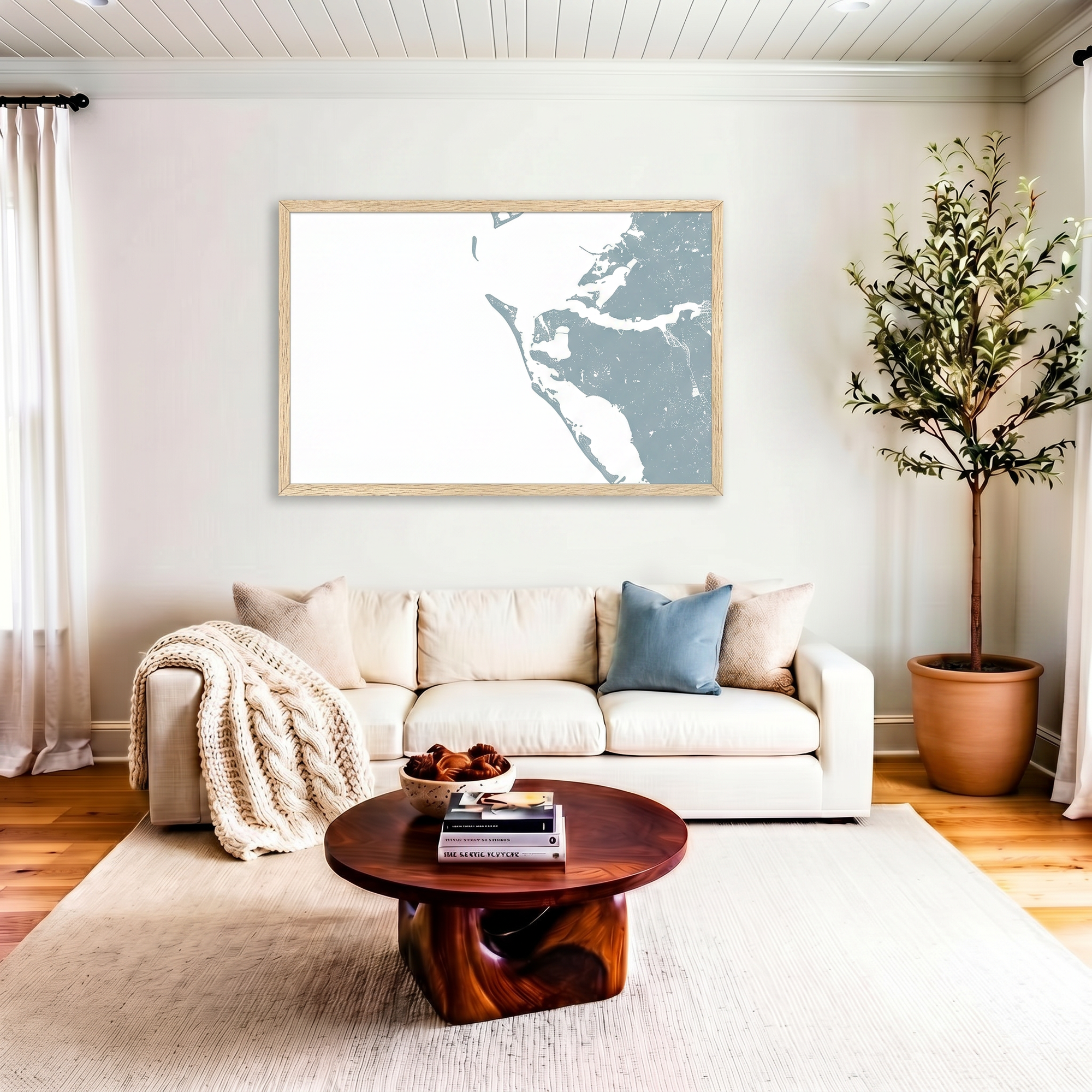 Anna Maria Island matte map art in livingroom setting