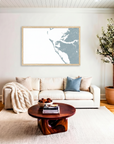 Anna Maria Island matte map art in livingroom setting