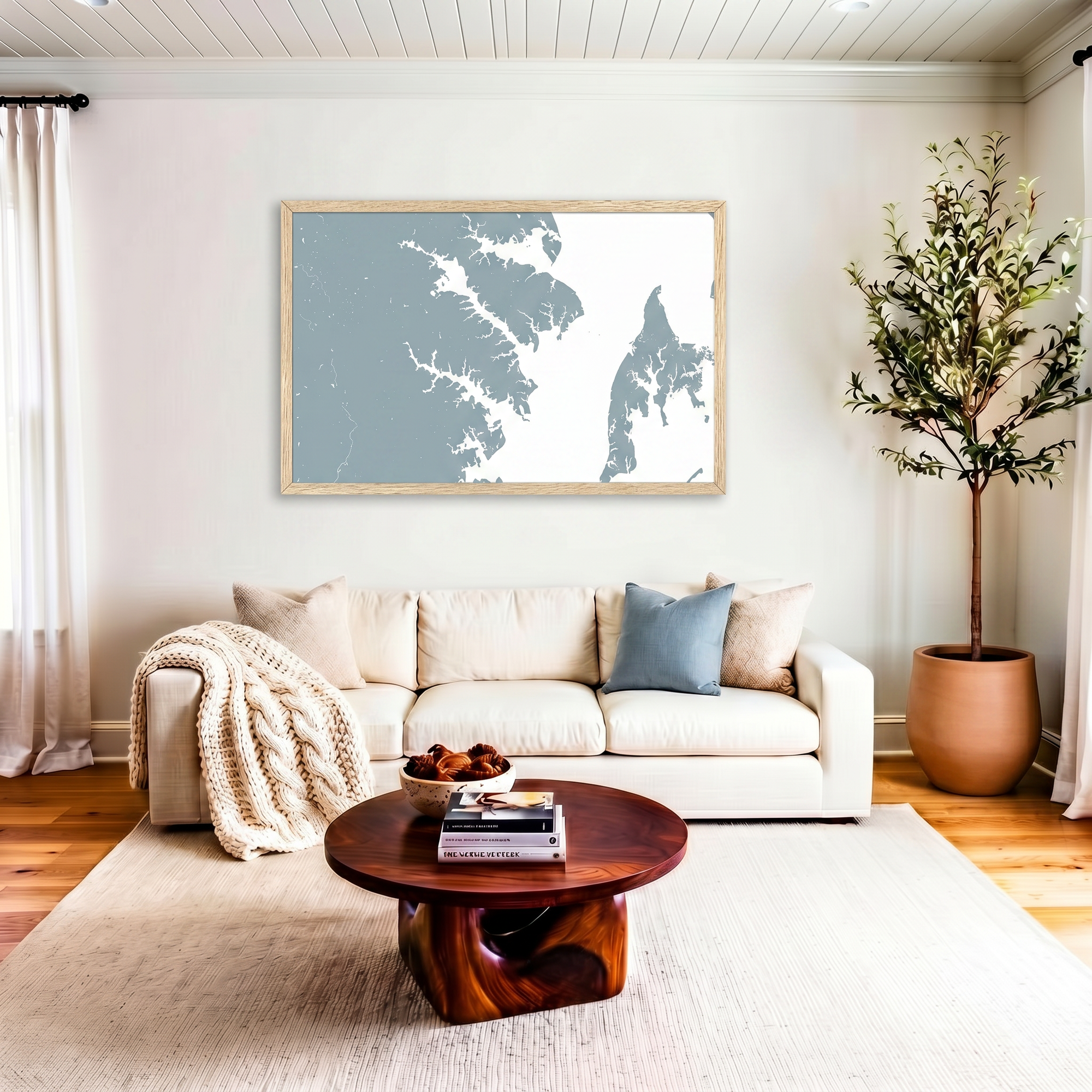 Annapolis matte map art in livingroom setting