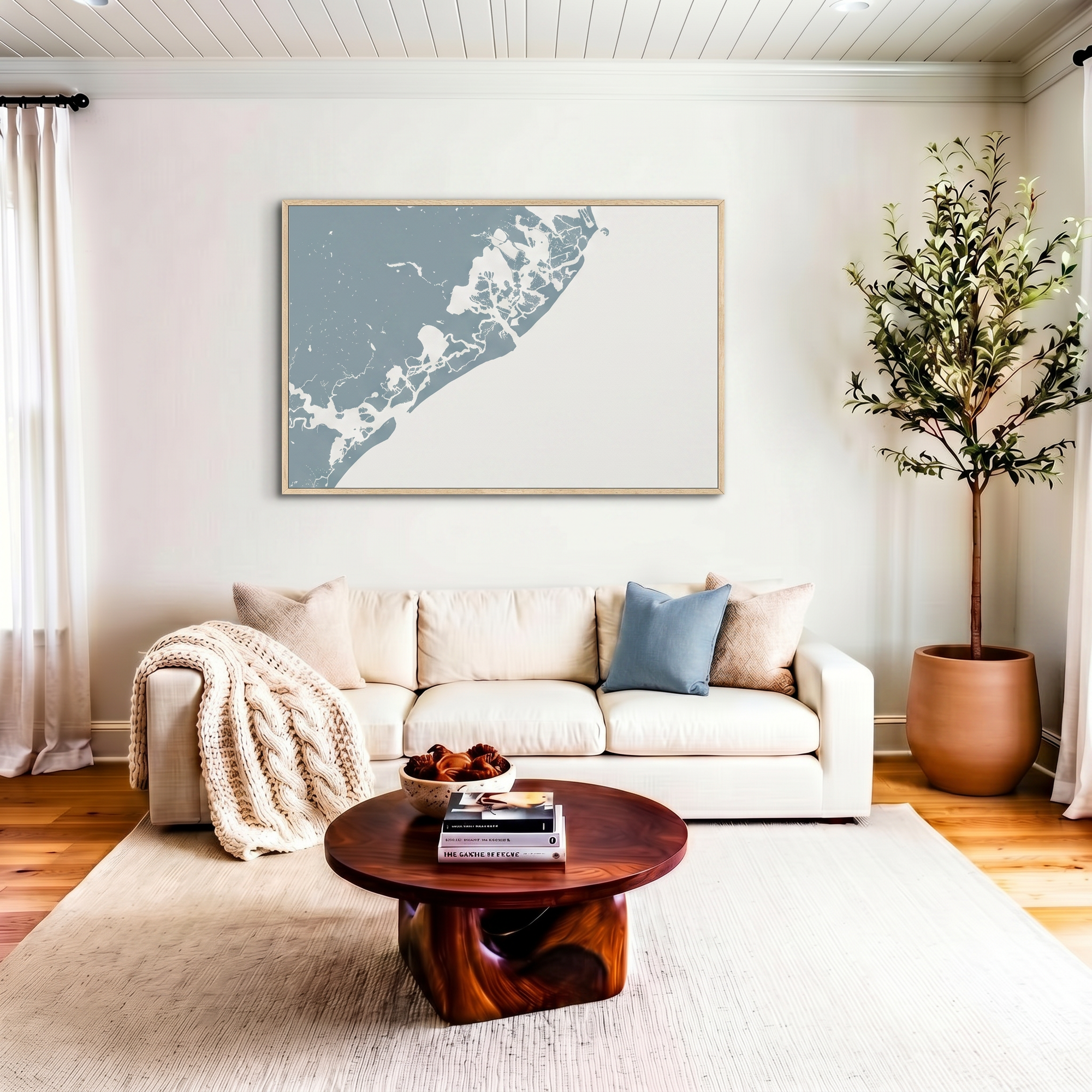 Atlantic City canvas map art in livingroom setting