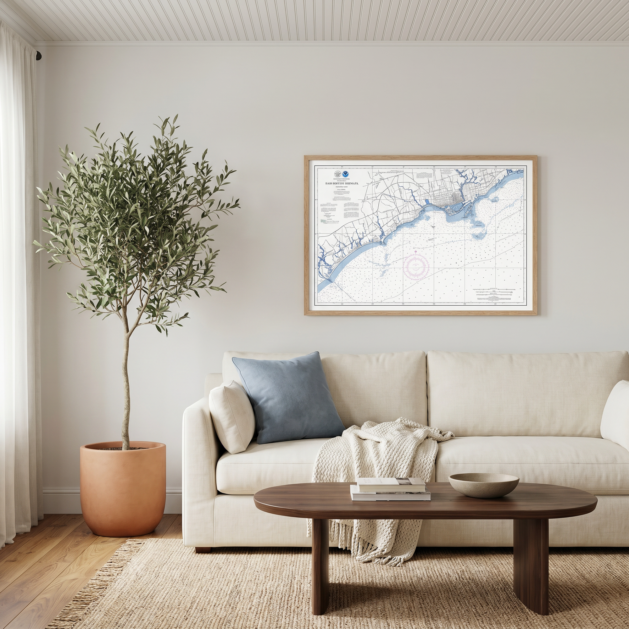 Atlantic City matte map art in livingroom setting