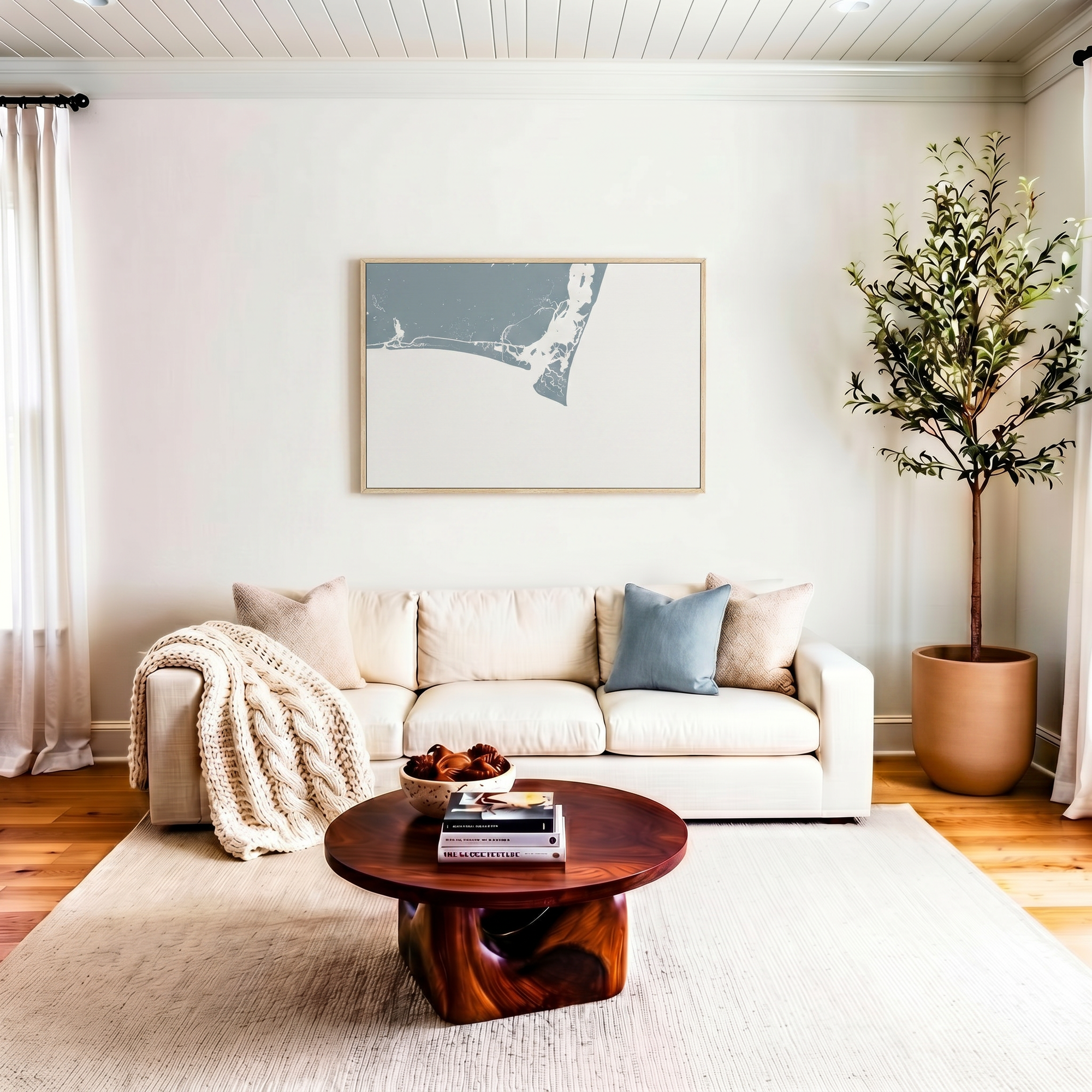 Bald Head Island canvas map art in livingroom setting
