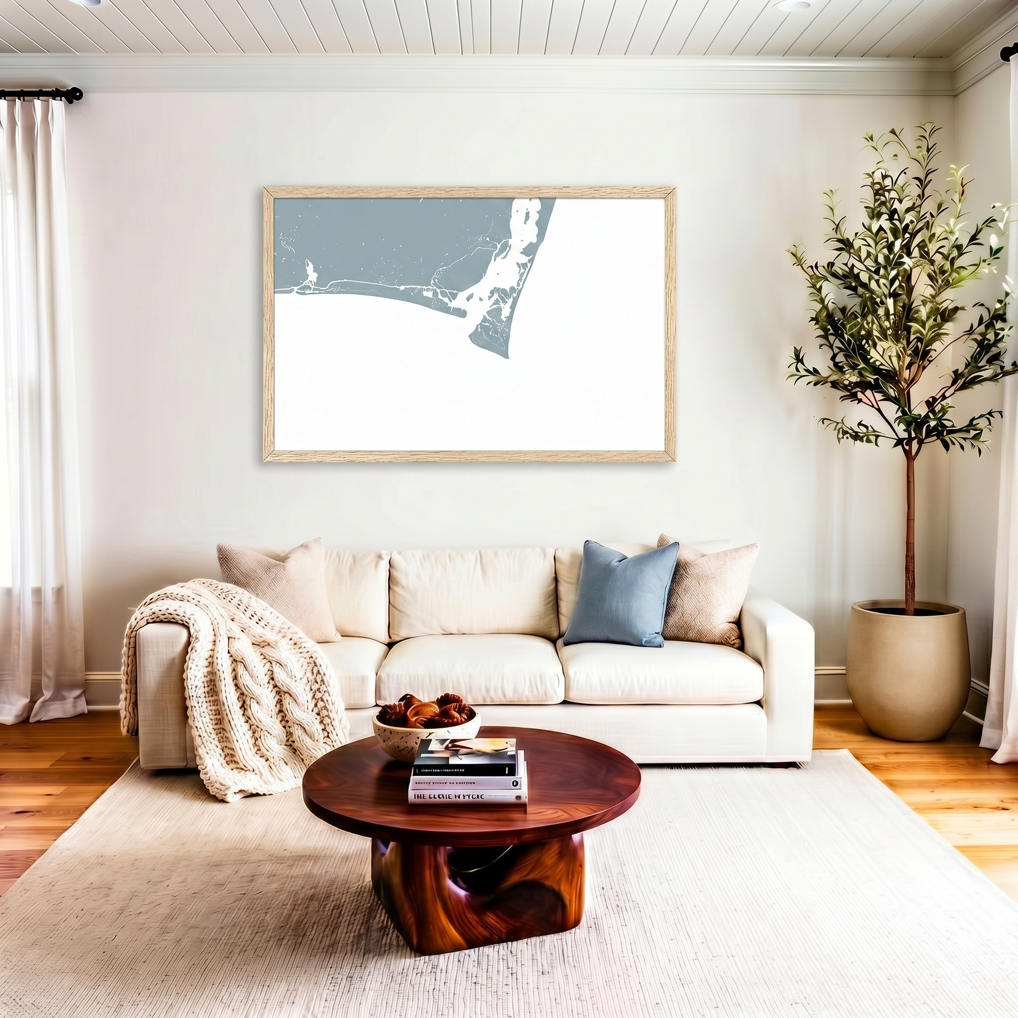 Bald Head Island matte map art in livingroom setting