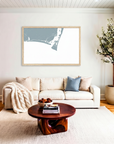 Bald Head Island matte map art in livingroom setting