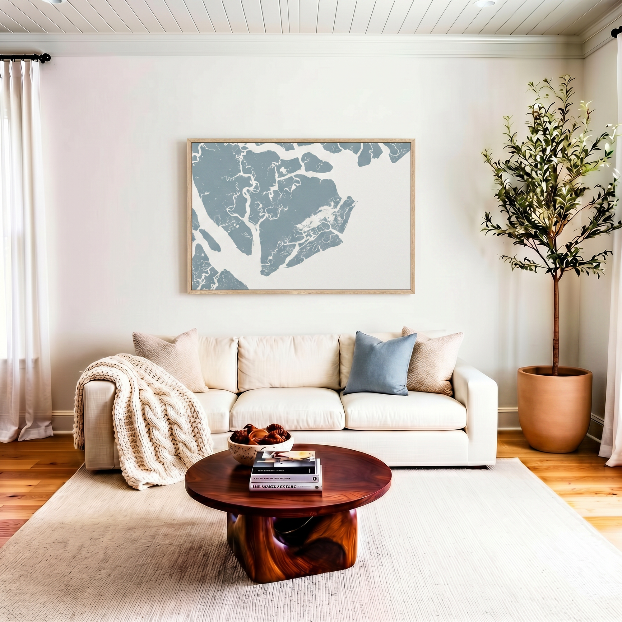 Beaufort / Sea Islands canvas map art in livingroom setting