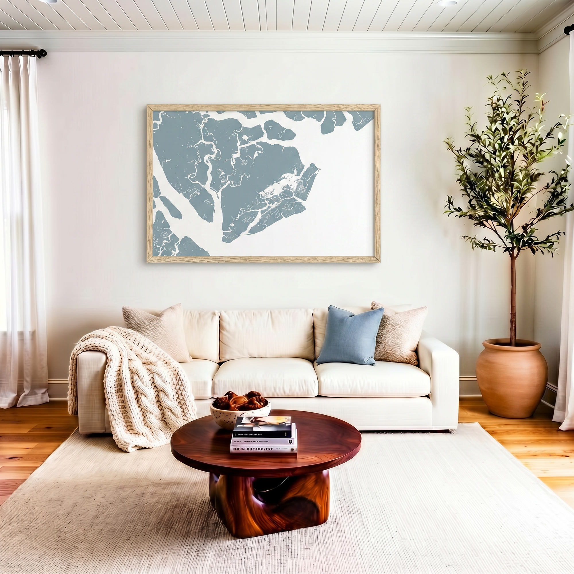 Beaufort / Sea Islands matte map art in livingroom setting