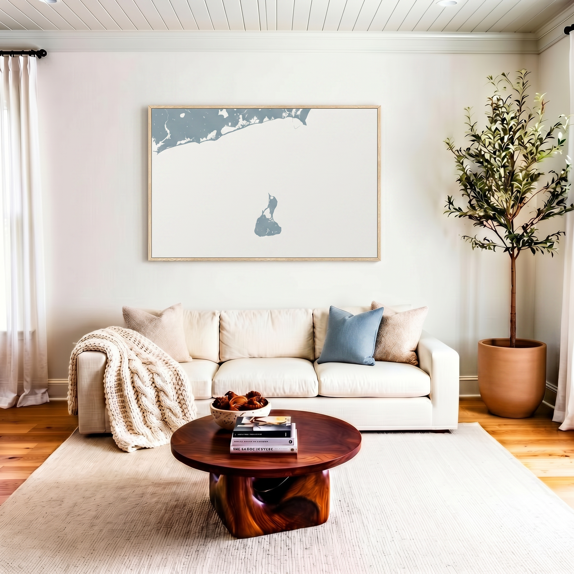 Block Island canvas map art in livingroom setting