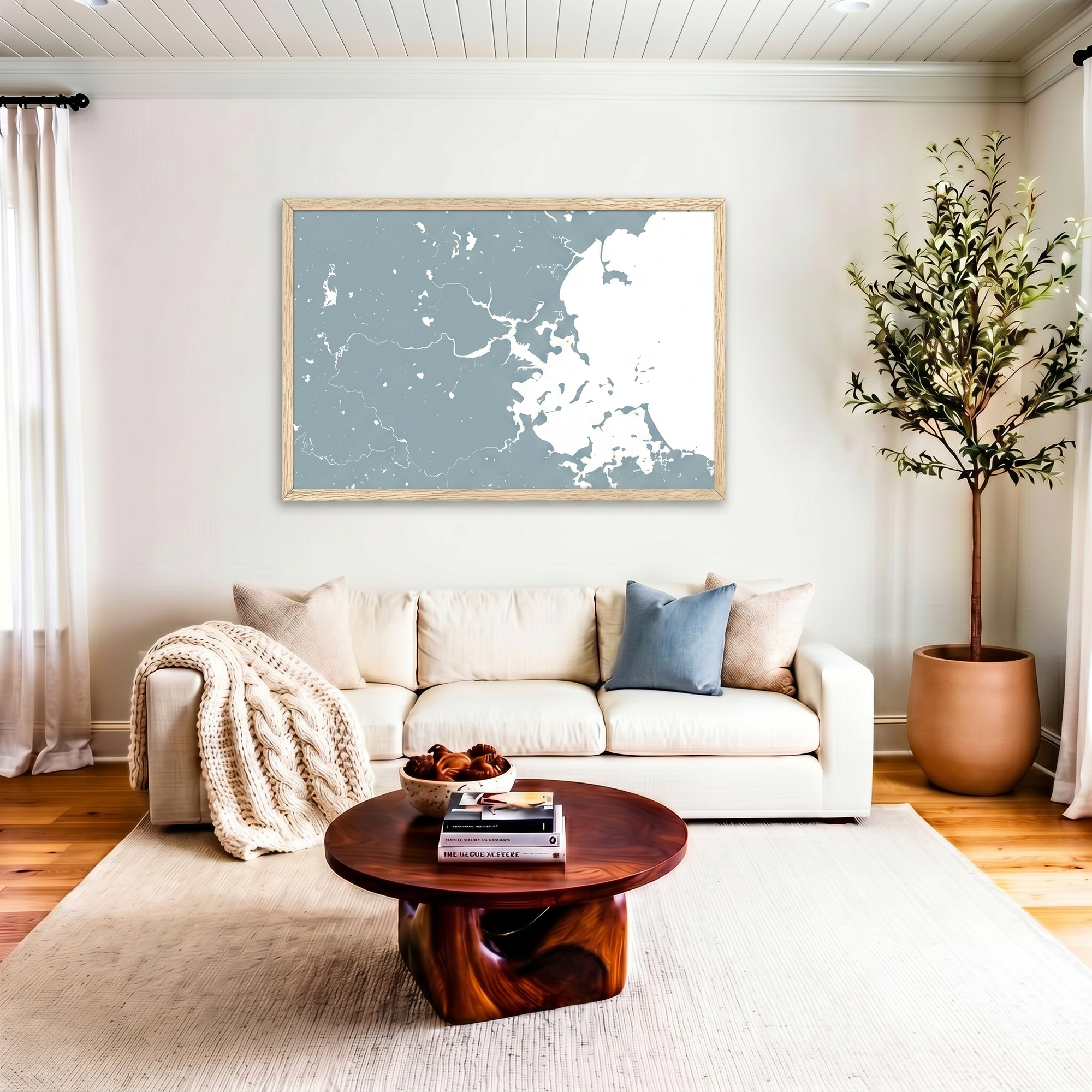 Boston matte map art in livingroom setting