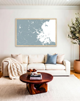 Boston matte map art in livingroom setting