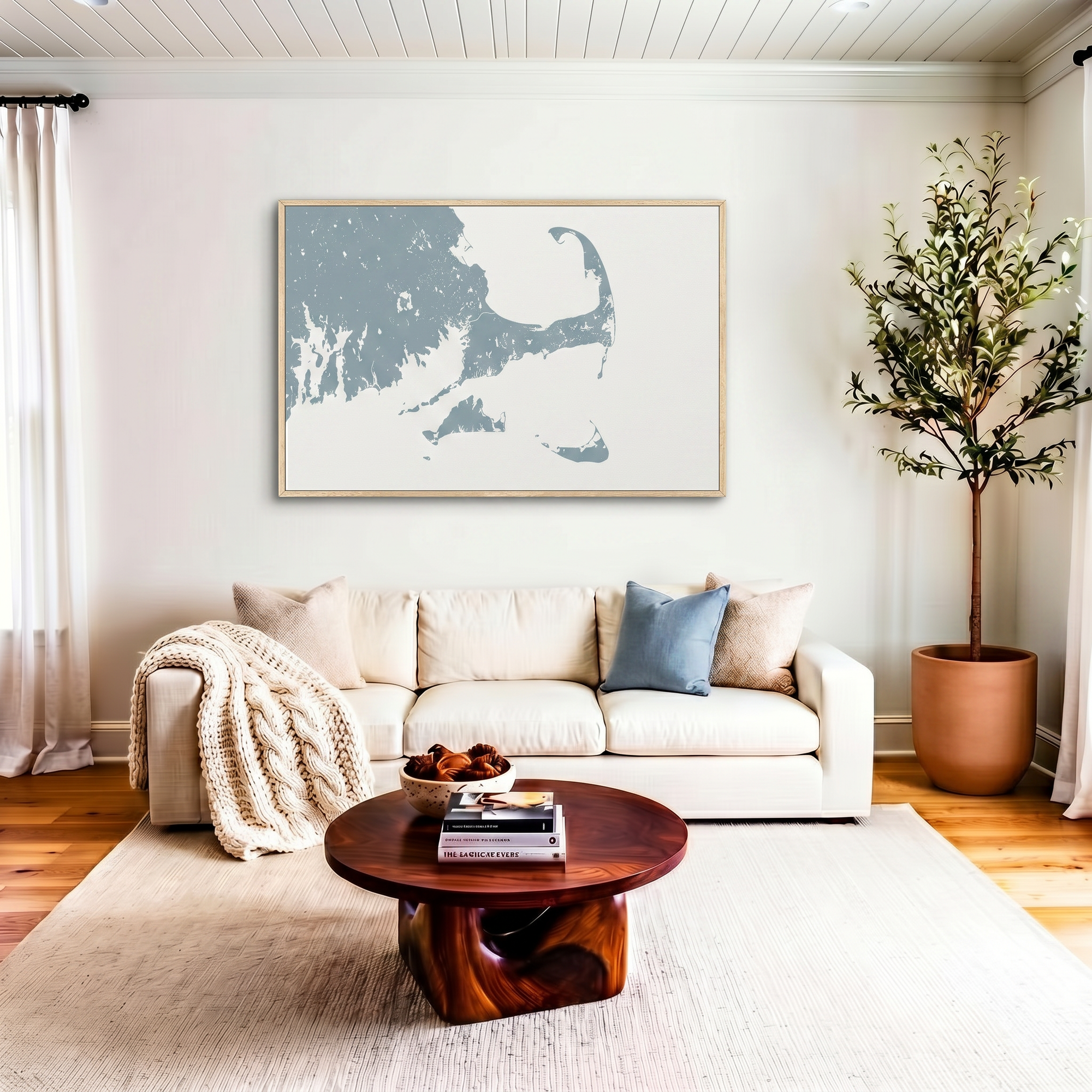Cape Cod canvas map art in livingroom setting