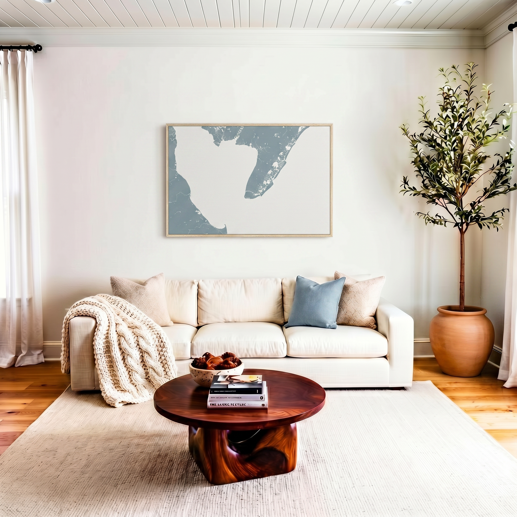 Cape May canvas map art in livingroom setting