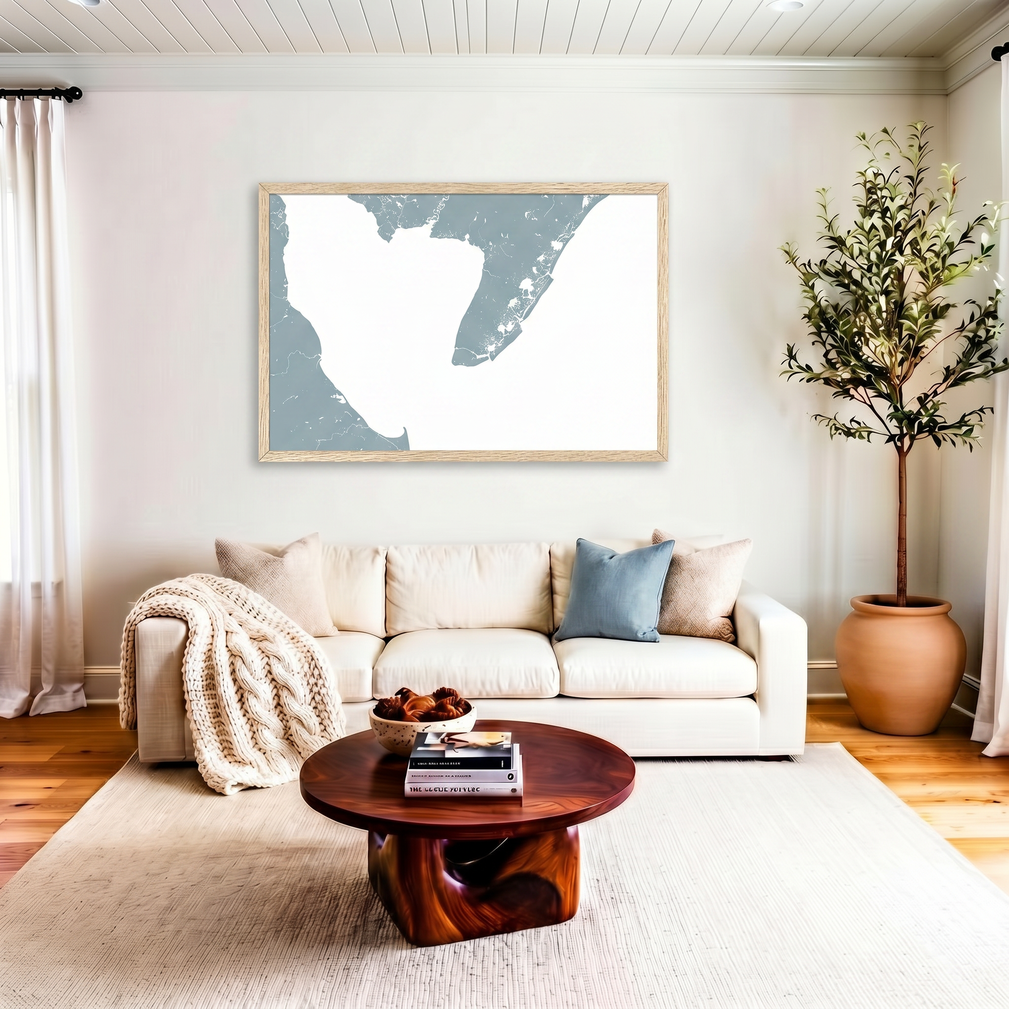 Cape May matte map art in livingroom setting