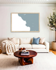 Central California Coast matte map art in livingroom setting