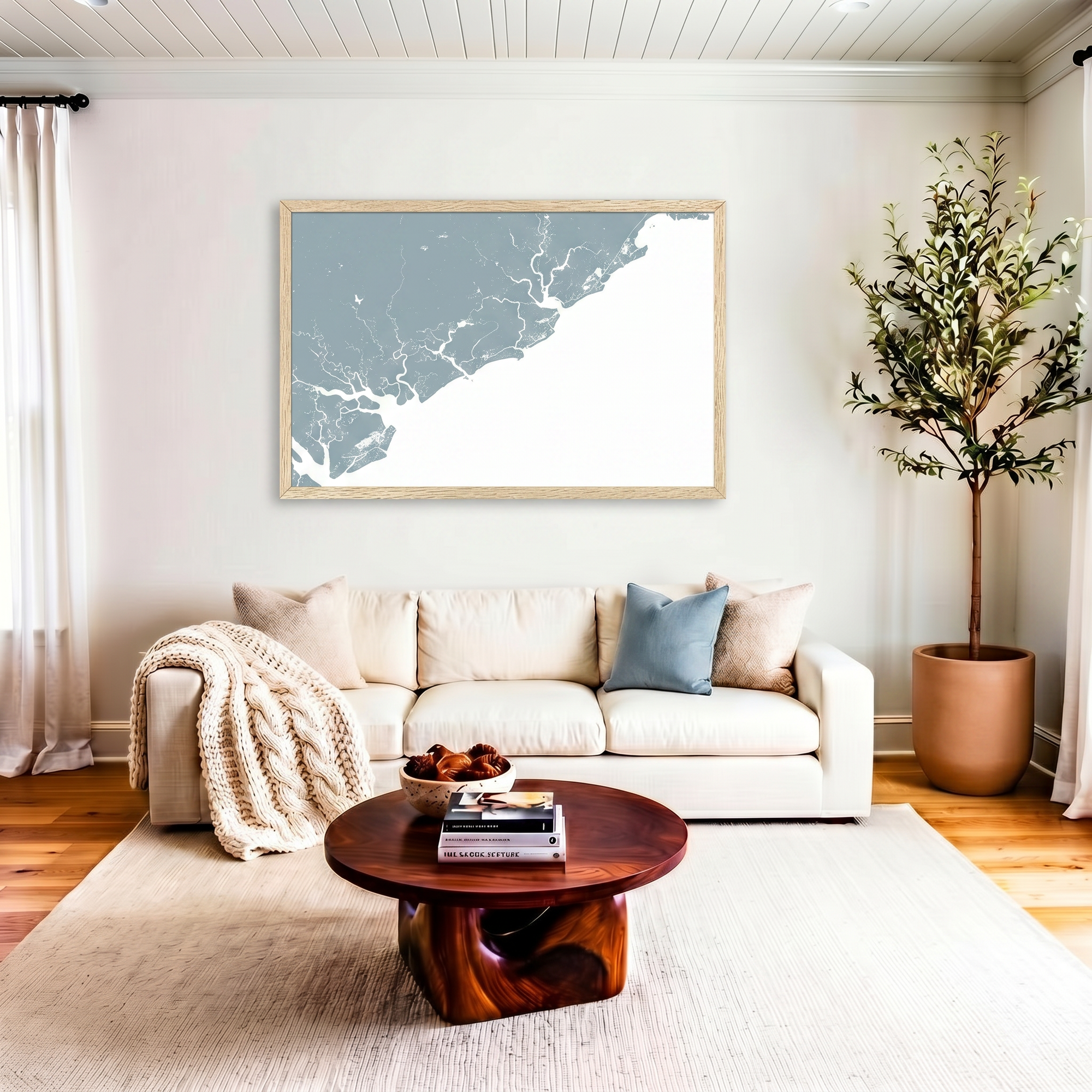 Charleston / Lowcountry matte map art in livingroom setting
